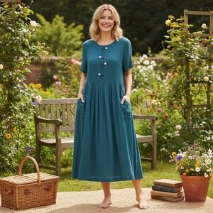 Womens L Molly Malloy Dress‎ Cottagecore Detailed Beauty Prairie Comfort Pockets
